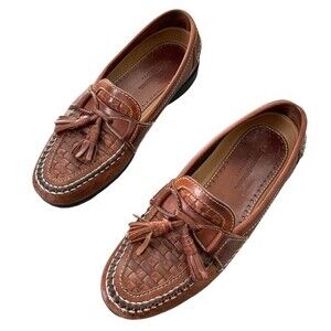 Johnston & Murphy Brown Woven Leather Tassel Loafers